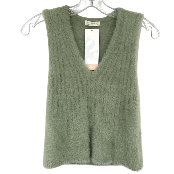 Miss Love Sweaters - Miss Love In A Wonderland Fuzzy Soft Sweater Vest in Sage New Size Large